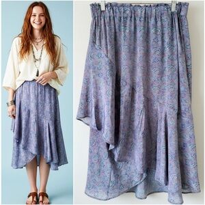 Sissel Edelbo Silk Upcycled Sari Asymmetrical Midi Skirt Sz M/L Lavender Paisley